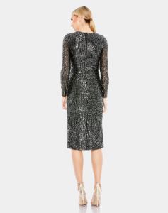 Sequined Faux Wrap V Neck Long Sleeve Midi Dress sold by Lord & Taylor