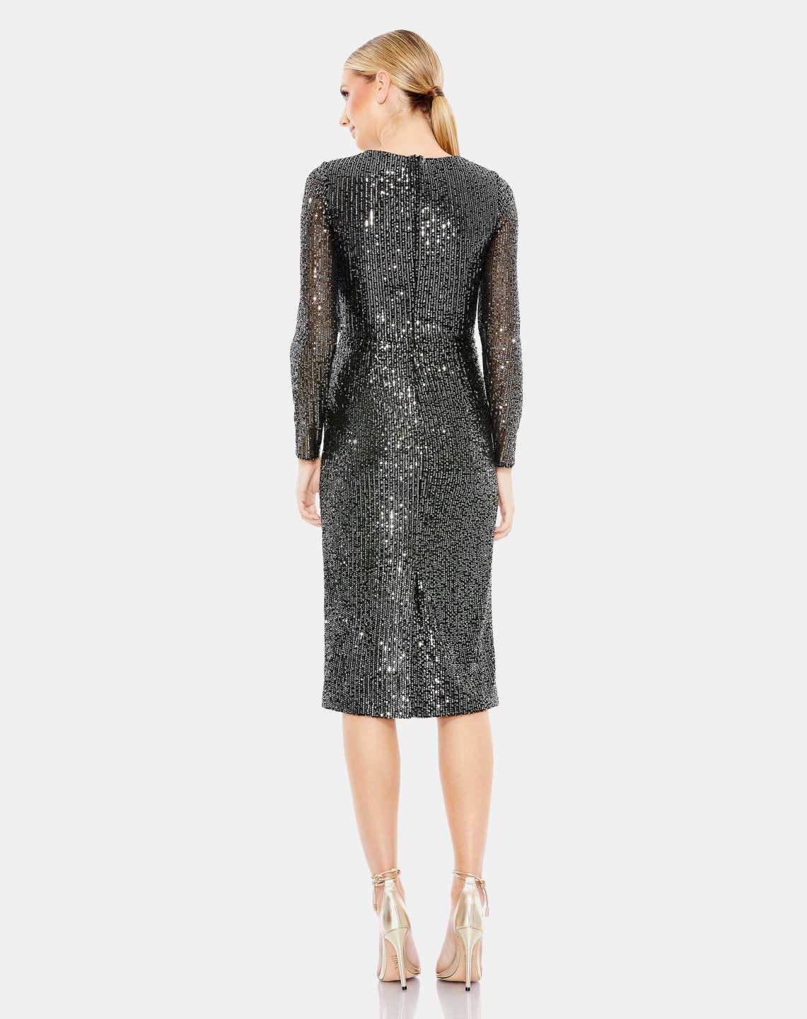 Sequined Faux Wrap V Neck Long Sleeve Midi Dress sold by Lord & Taylor product image thumbnail 3