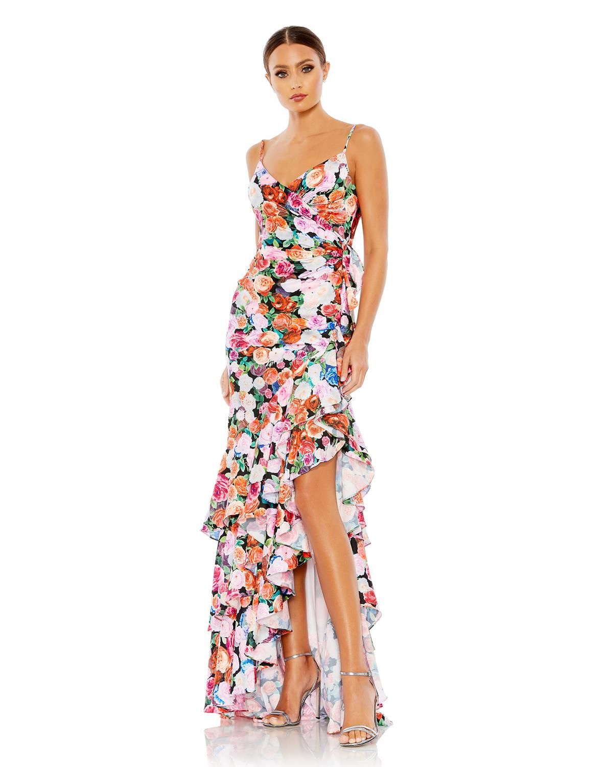 Floral Print Asymmetrical Ruffle Hem Gown sold by Lord & Taylor product image thumbnail 5