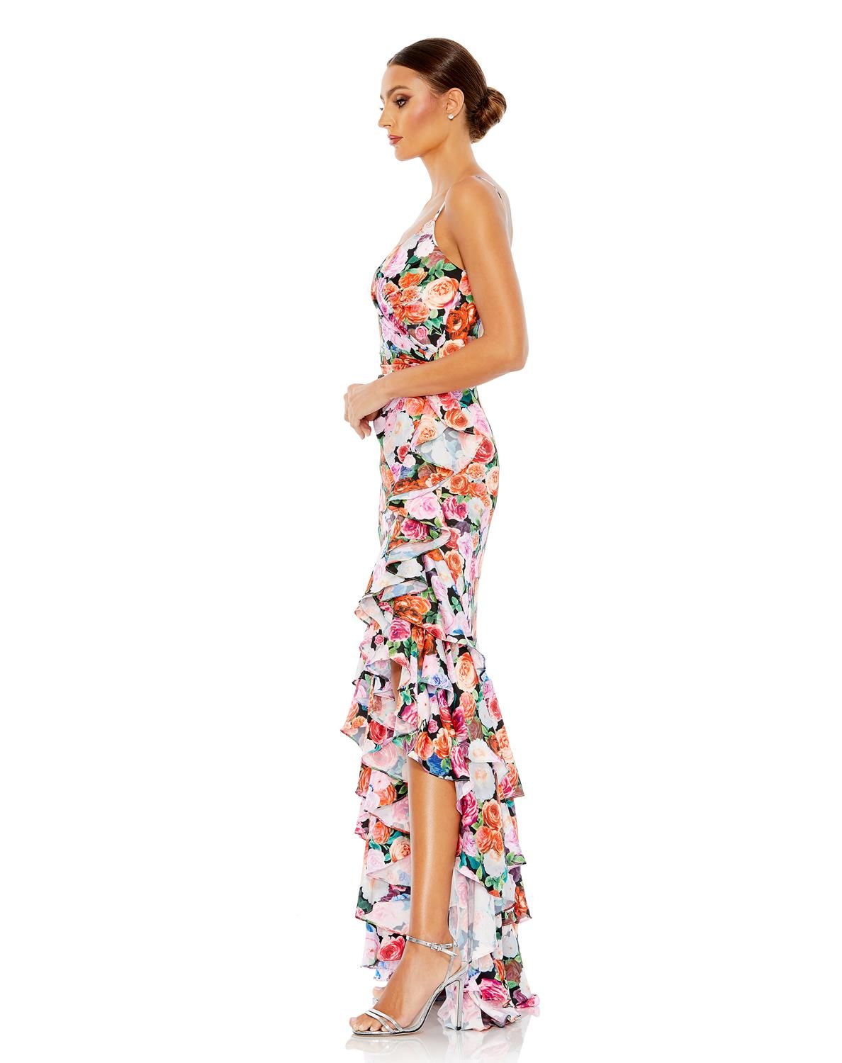 Floral Print Asymmetrical Ruffle Hem Gown sold by Lord & Taylor product image thumbnail 2