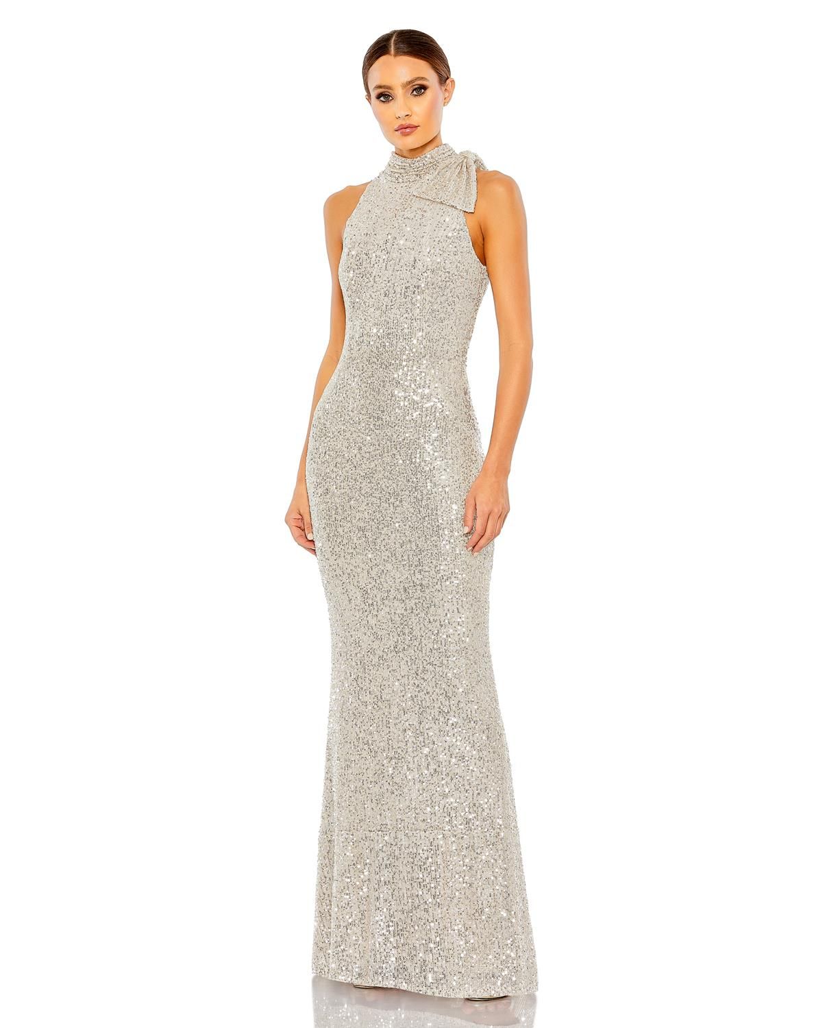 Sequined Soft Tie Halter Neck Column Gown sold by Lord & Taylor product image thumbnail 5