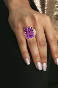 Octagon Amethyst and Diamond Cocktail Ring in 14k Rose Gold sold by Lord & Taylor