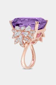 Octagon Amethyst and Diamond Cocktail Ring in 14k Rose Gold sold by Lord & Taylor