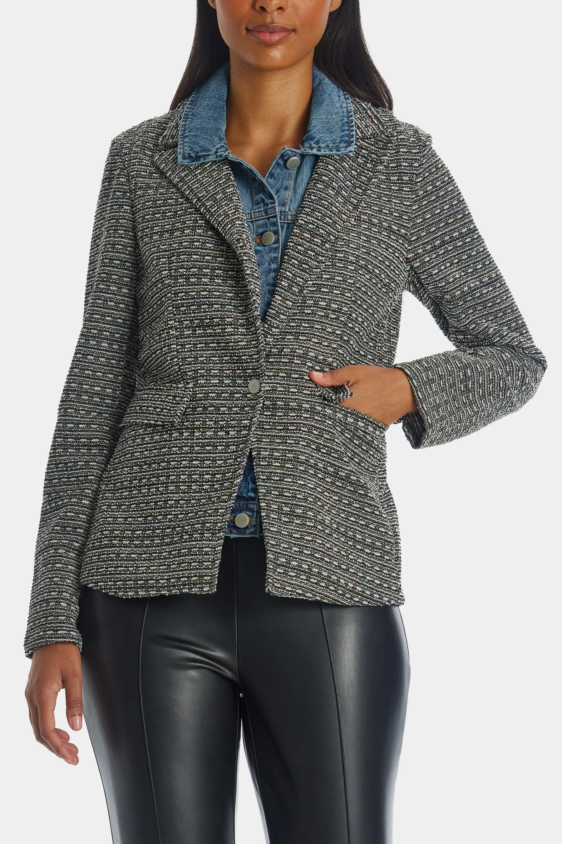 Helen Blazer In Tweed With Removeable Denim Insert sold by Lord & Taylor