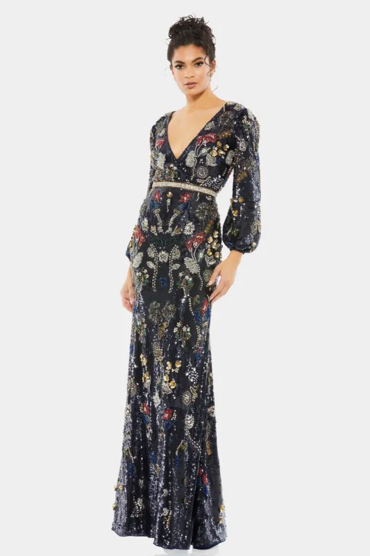 Embellished Wrap Over Bishop Sleeve Gown sold by Lord & Taylor