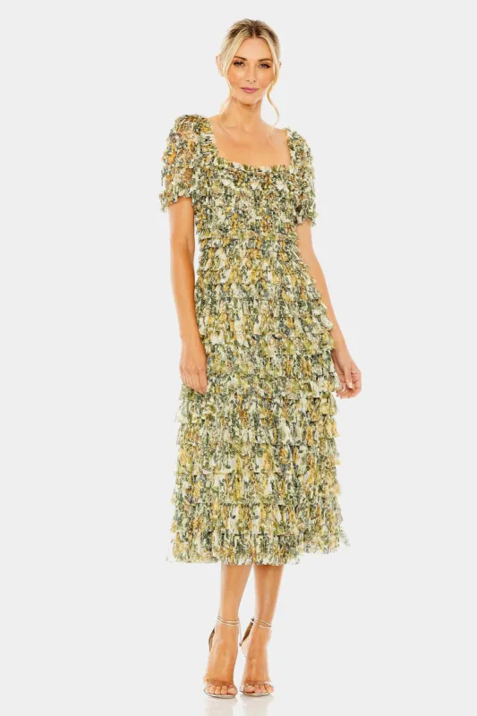 Short Sleeve Ruffle Tea Length Dress sold by Lord & Taylor