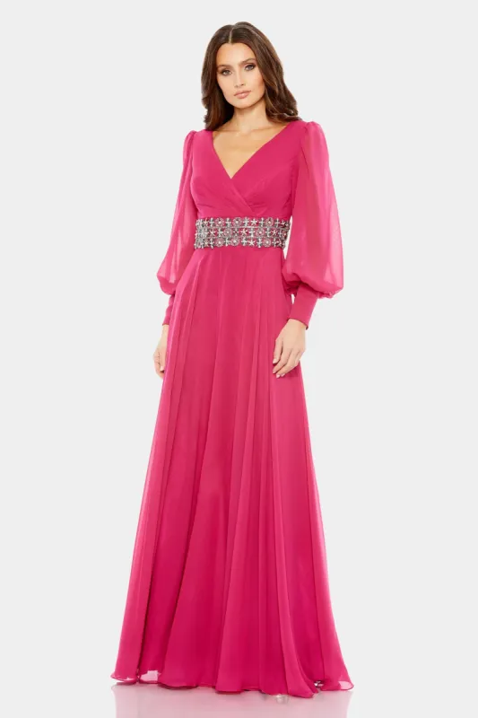Bishop Sleeve Wrap Over Belt Detail Flowy Gown sold by Lord & Taylor