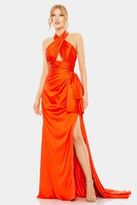 Halter Neck Ruffle Side Slit Gown sold by Lord & Taylor