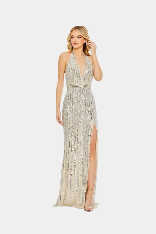 Sequined Halter Strap Trumpet Gown sold by Lord & Taylor
