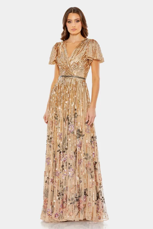 Flounce Sleeve V Neck Gown sold by Lord & Taylor