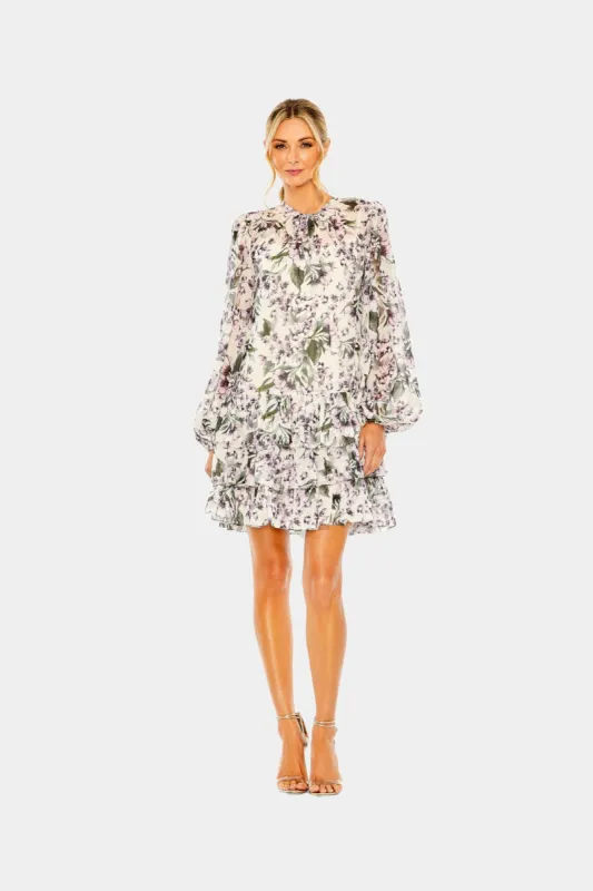 Floral Print High Neck Ruffle Hem Cape Mini Dress sold by Lord & Taylor