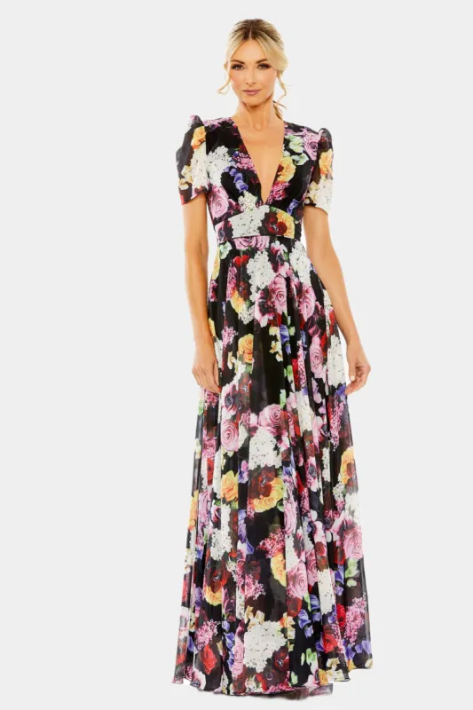 Floral Print Mesh Cap Sleeve Gown sold by Lord & Taylor