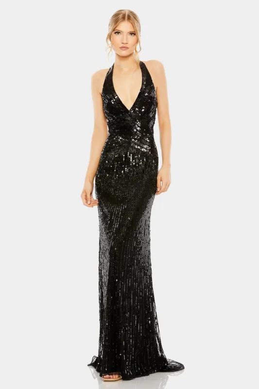Faux Wrap Sequin Embellished Cut Out Back Gown sold by Lord & Taylor