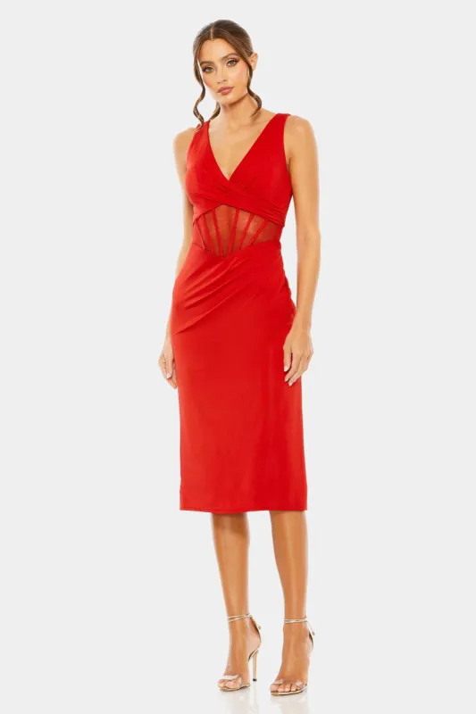V Neck Mesh Cage Midi Dress sold by Lord & Taylor