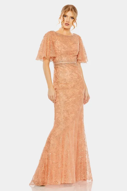 Embellished Neck Butterfly Sleeve Trumpet Gown sold by Lord & Taylor