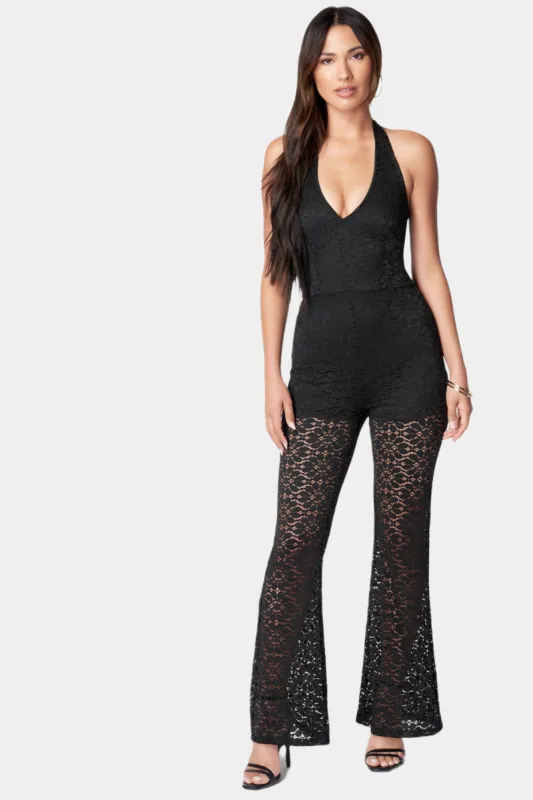 Halter Neck Lace Jumpsuit sold by Lord & Taylor