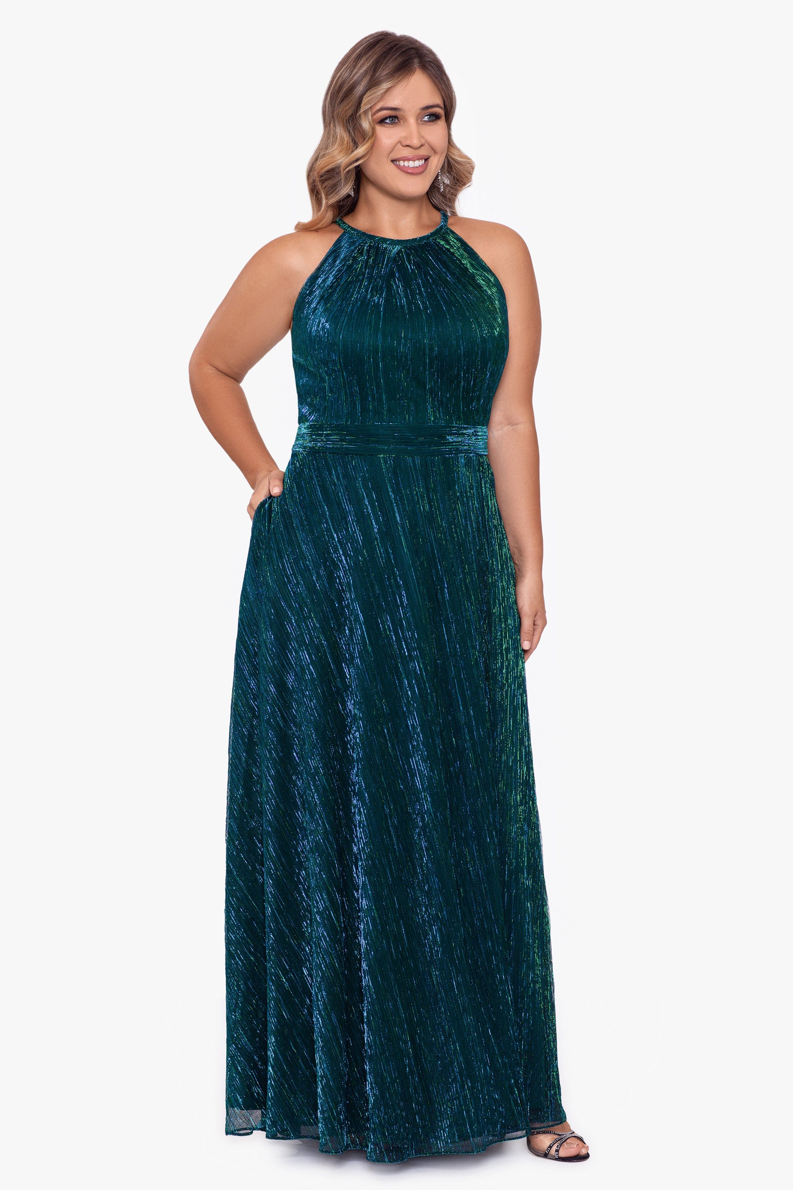Long Halter Metallic Crinkle Dress sold by Lord & Taylor product image thumbnail 5