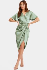 Satin Wrap Ruched Midi Dress sold by Lord & Taylor