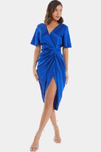 Satin Wrap Ruched Midi Dress sold by Lord & Taylor