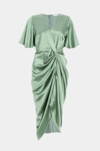 Satin Wrap Ruched Midi Dress sold by Lord & Taylor