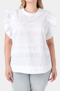 Ruffle Sleeve Embroidered Cotton Top sold by Lord & Taylor