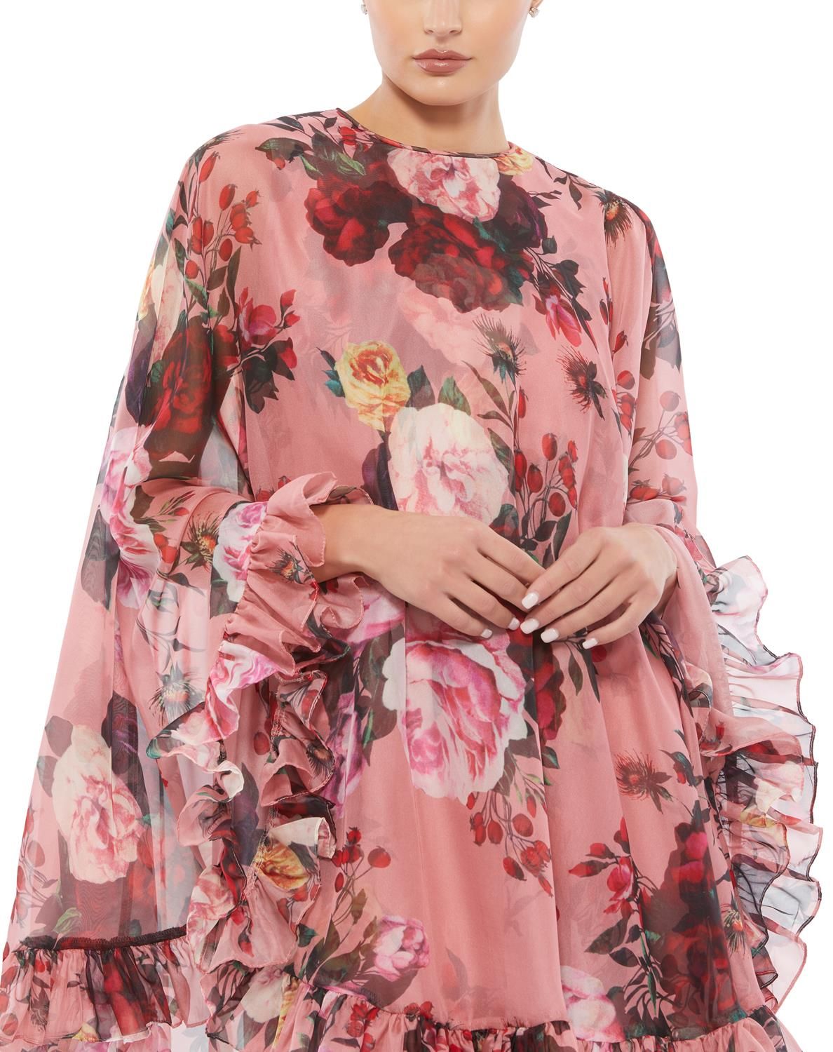 Floral Print High Neck Ruffle Hem Cape Mini Dress sold by Lord & Taylor product image thumbnail 3