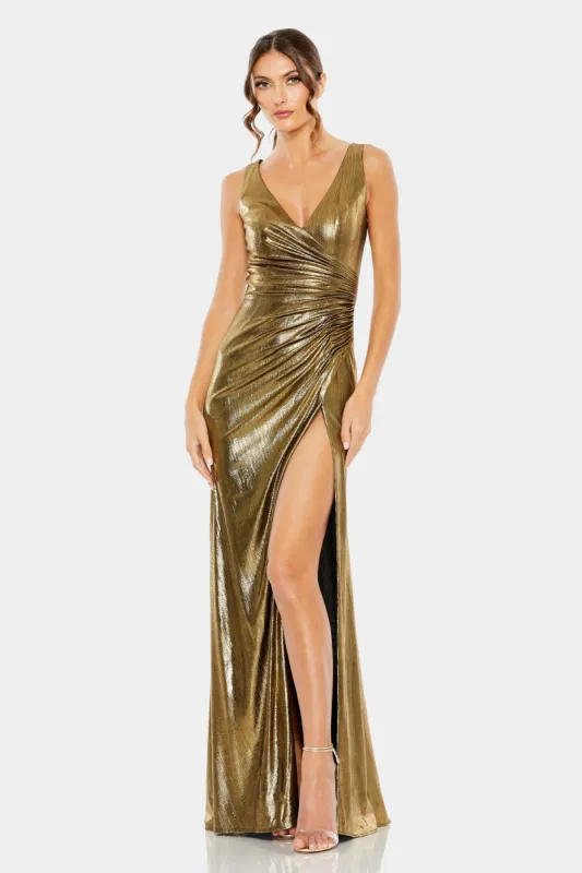 Ruched Detail V-Neck Metallic Gown sold by Lord & Taylor