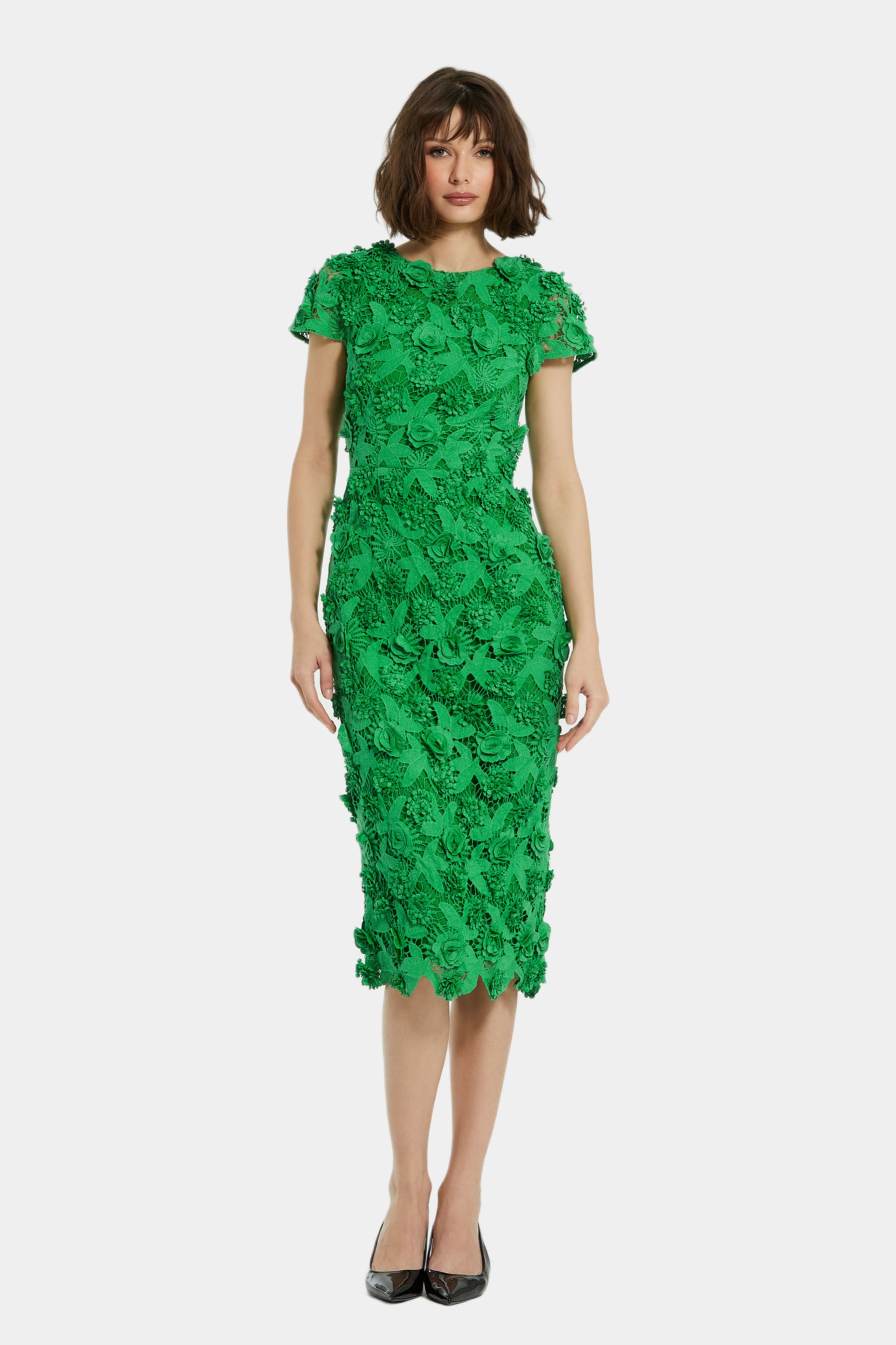 Floral Lace Fitted Short Sleeve Midi Dress sold by Lord & Taylor