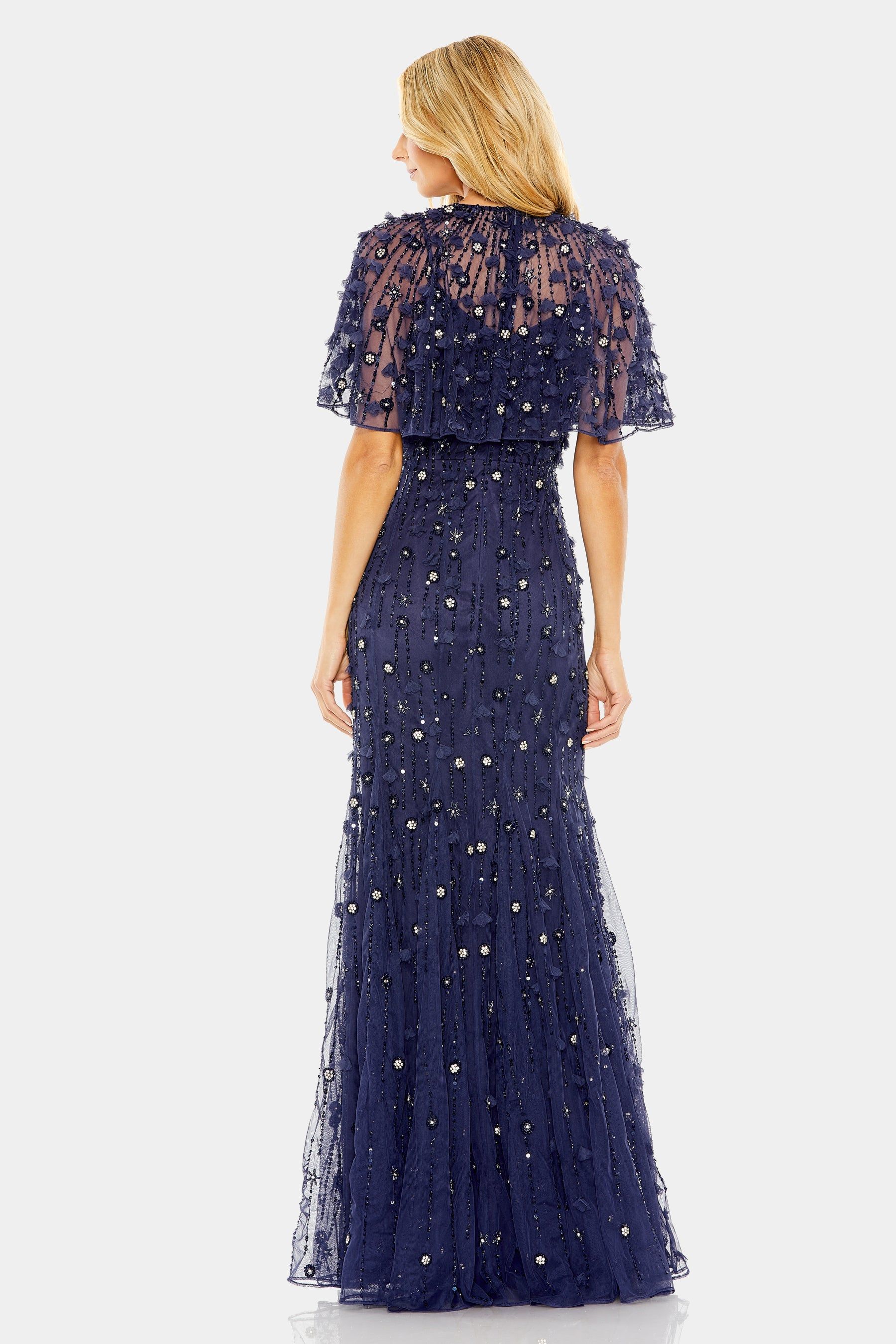 Embellished Illusion Cape Sleeve Trumpet Gown sold by Lord & Taylor product image thumbnail 2