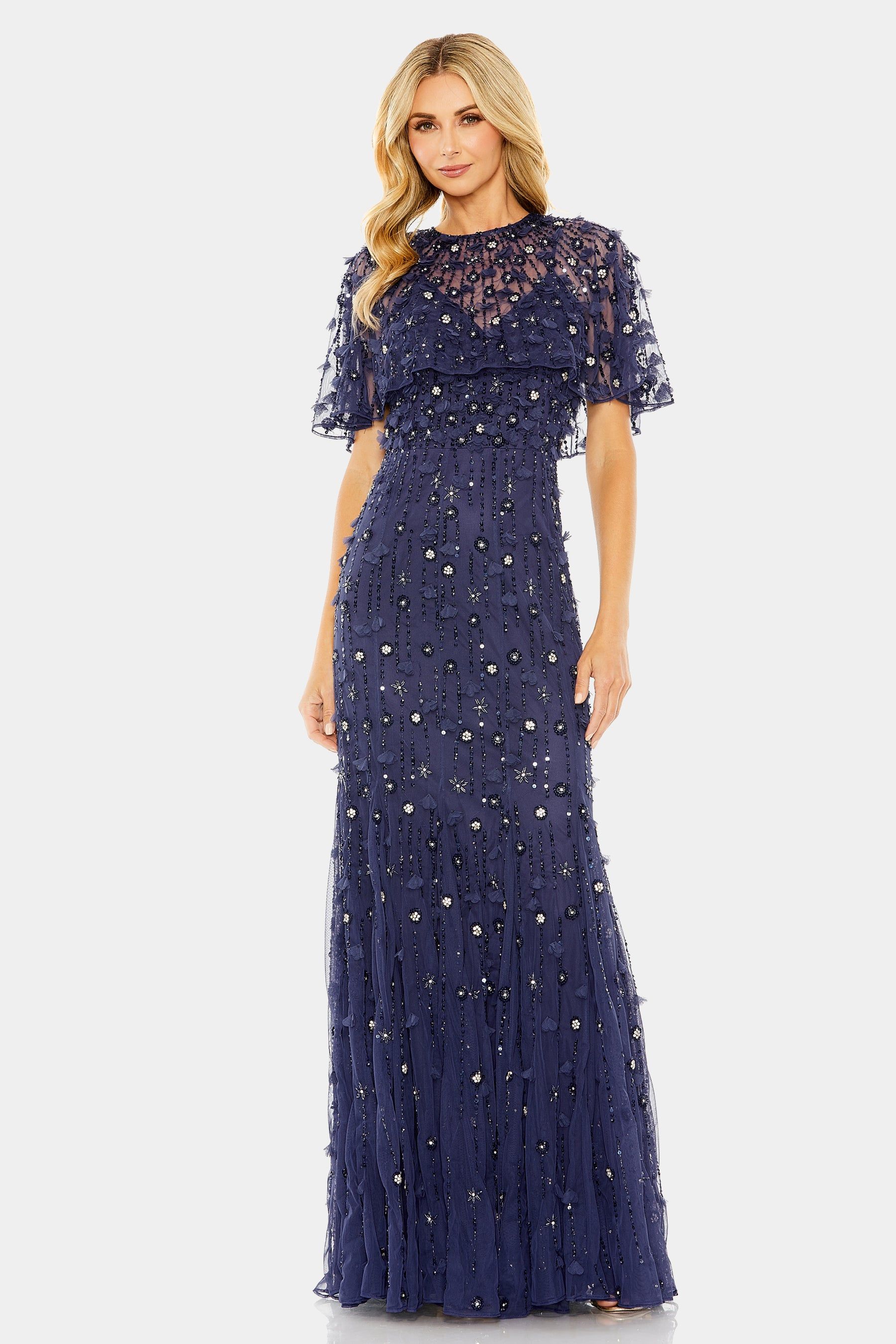 Embellished Illusion Cape Sleeve Trumpet Gown sold by Lord & Taylor
