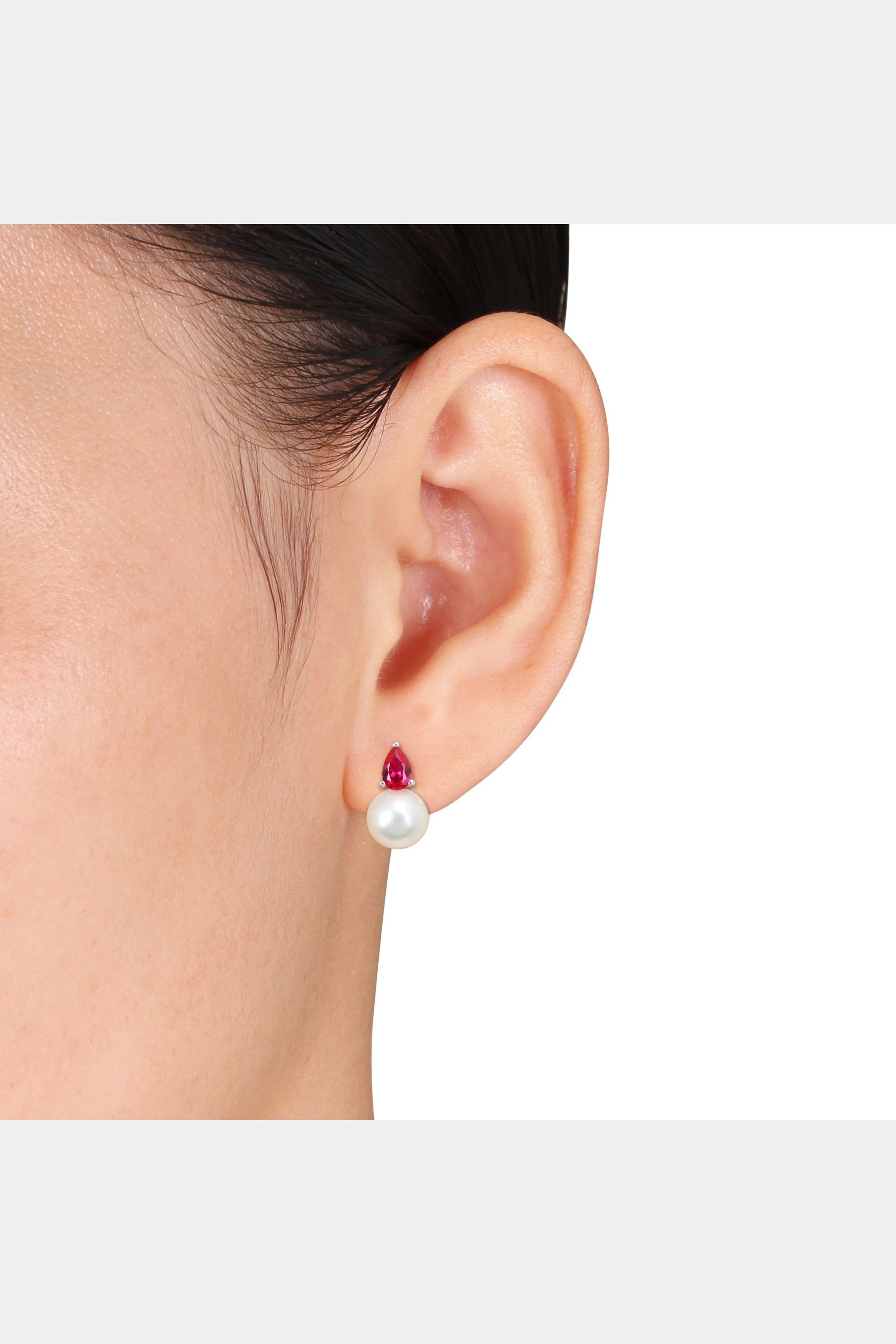Freshwater Cultured Pearl And Created Ruby Drop Earrings sold by Lord & Taylor product image thumbnail 4