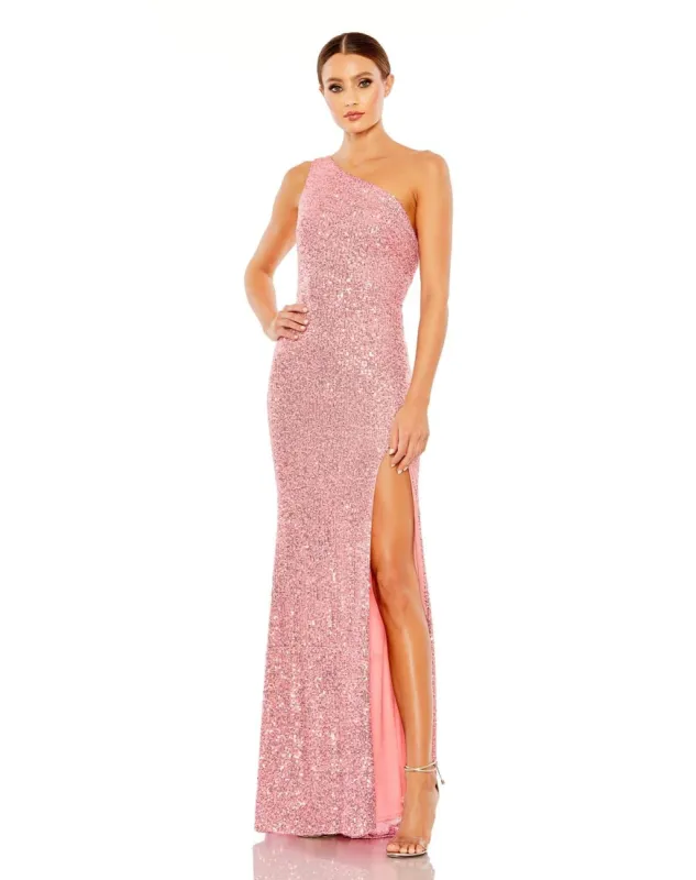 Sequined One Shoulder Draped Back Gown sold by Lord & Taylor