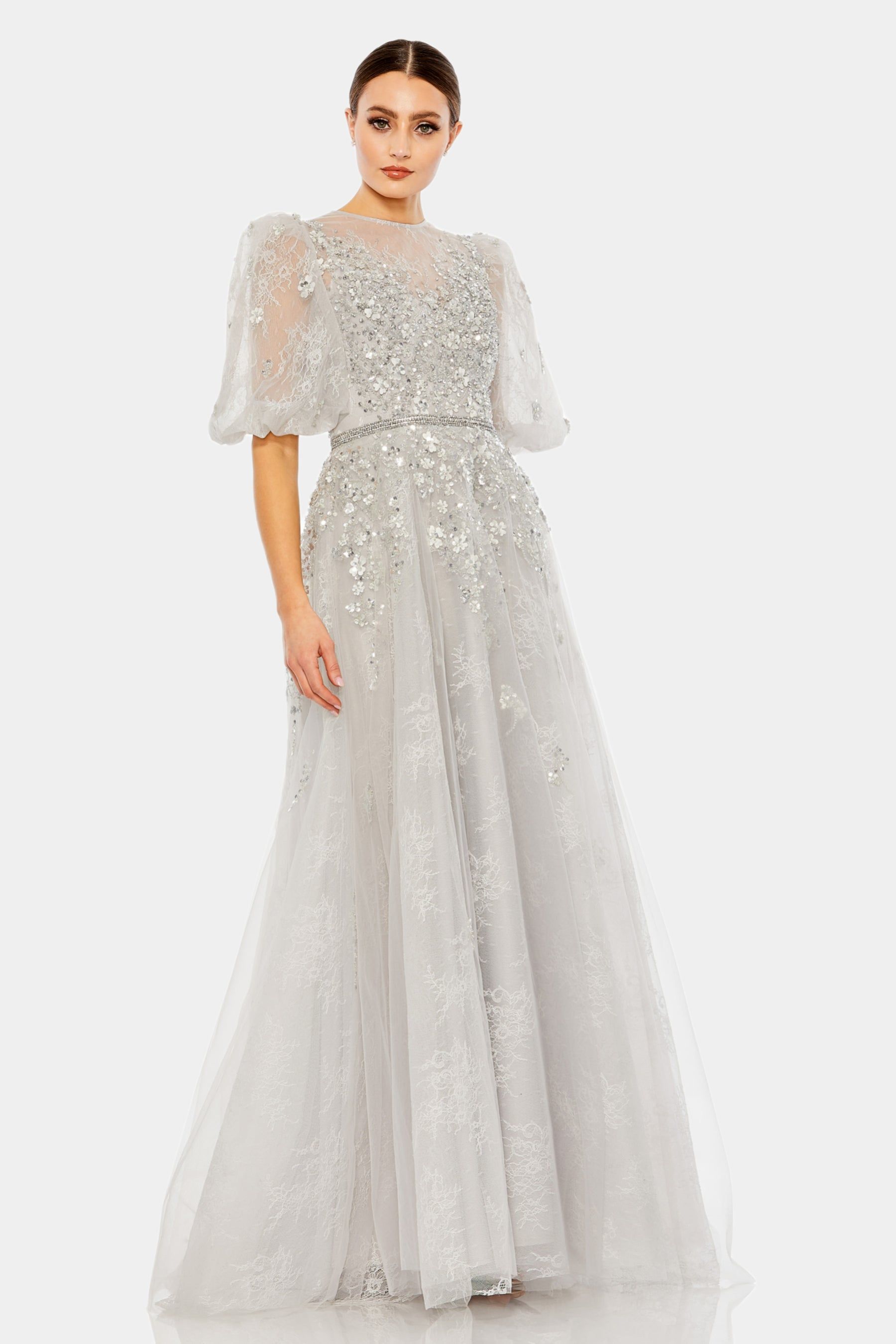 Embellished Puff Sleeve A Line Gown sold by Lord & Taylor