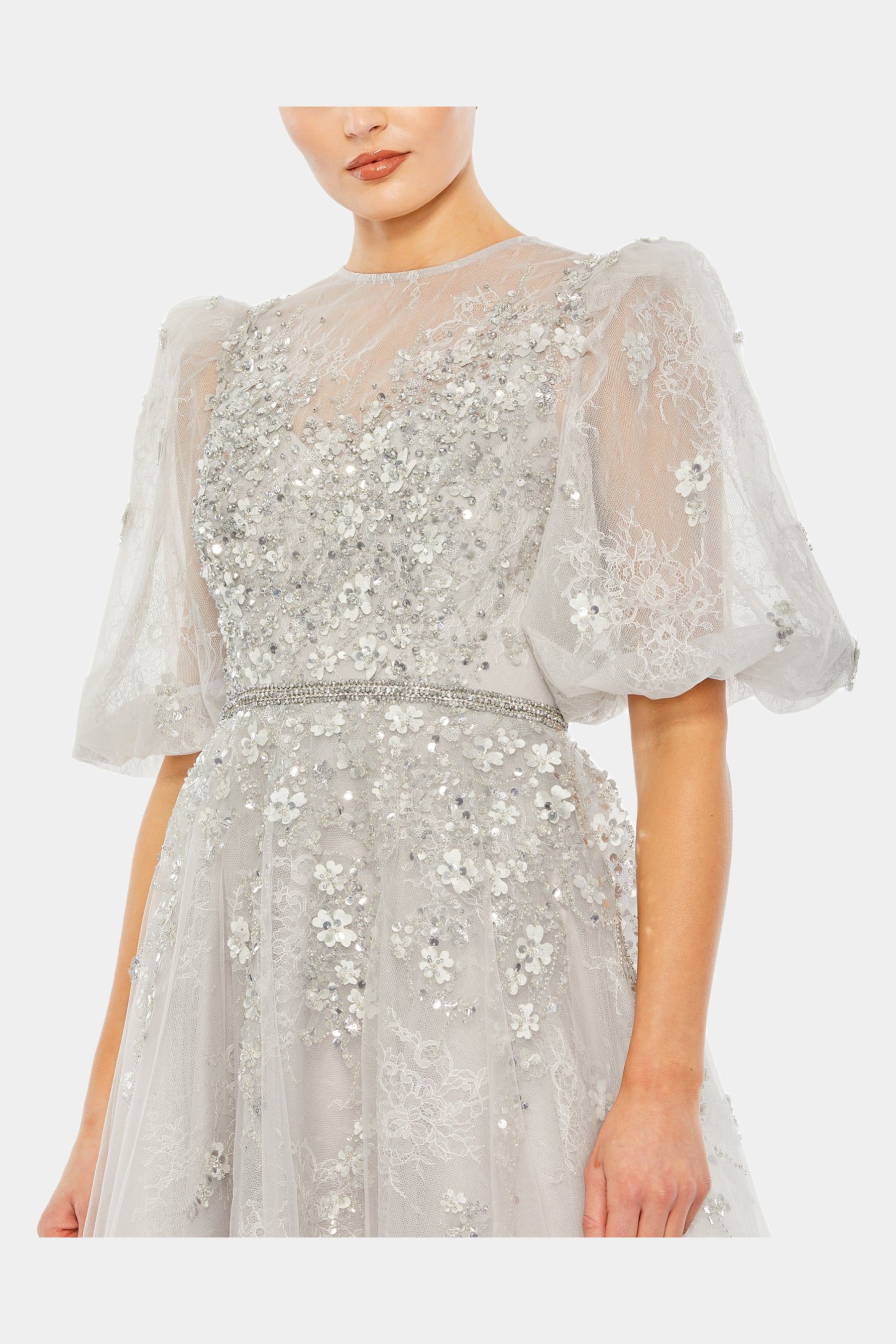 Embellished Puff Sleeve A Line Gown sold by Lord & Taylor product image thumbnail 2