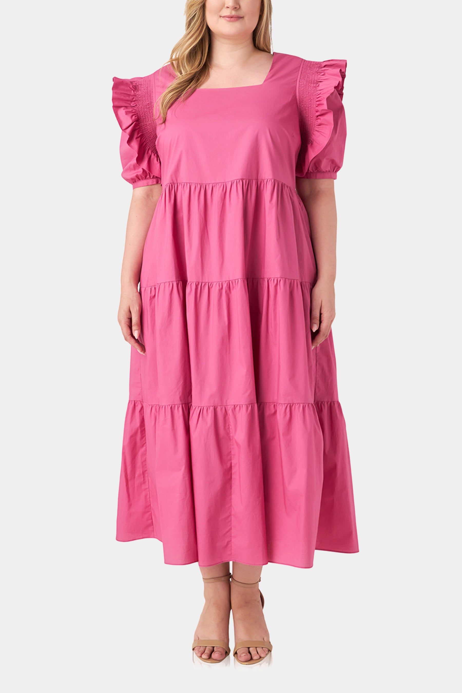 Square Neck Ruffle Smocked Detail Midi Dress sold by Lord & Taylor