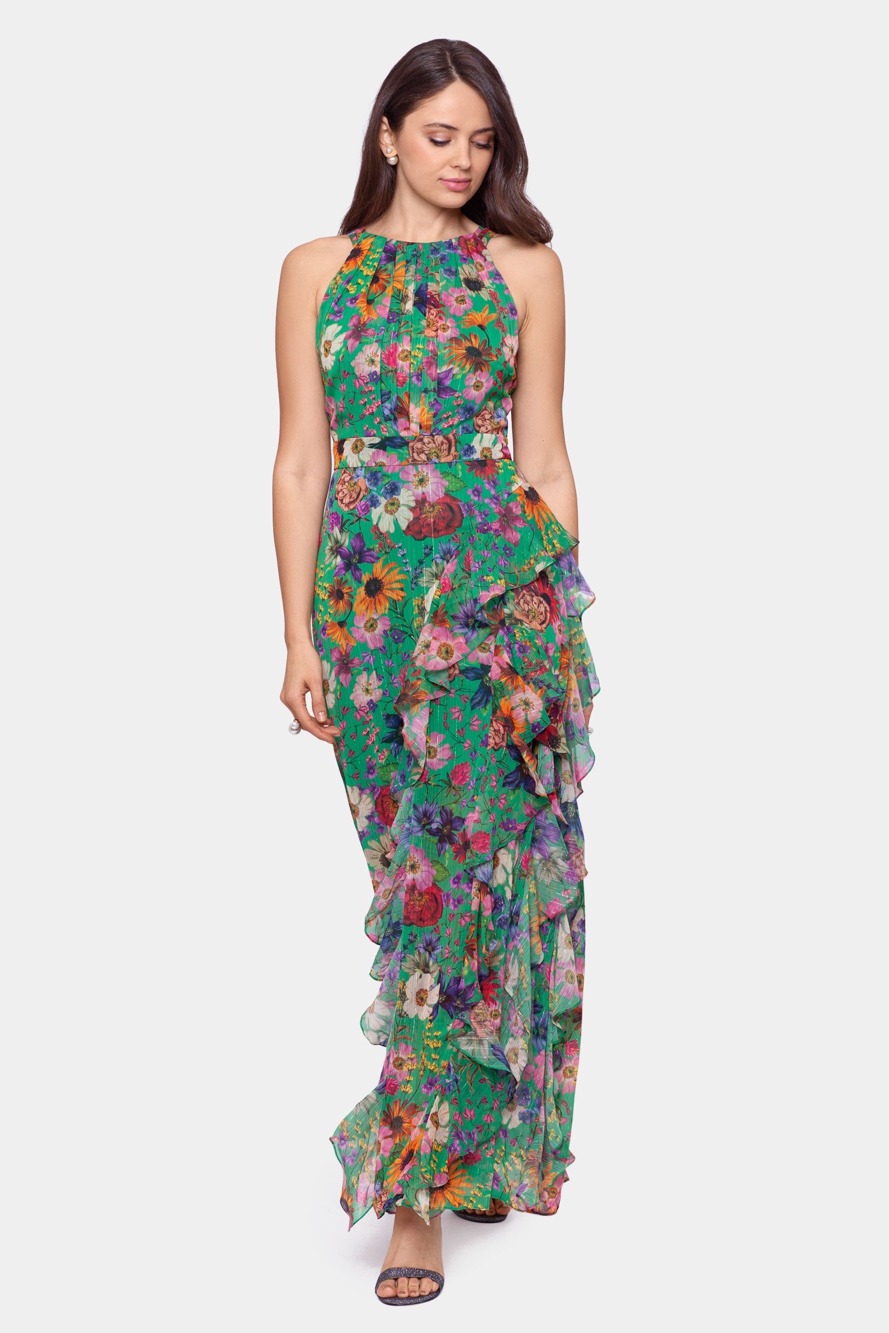 Long Chiffon Printed Halter Ruffle sold by Lord & Taylor product image thumbnail 4