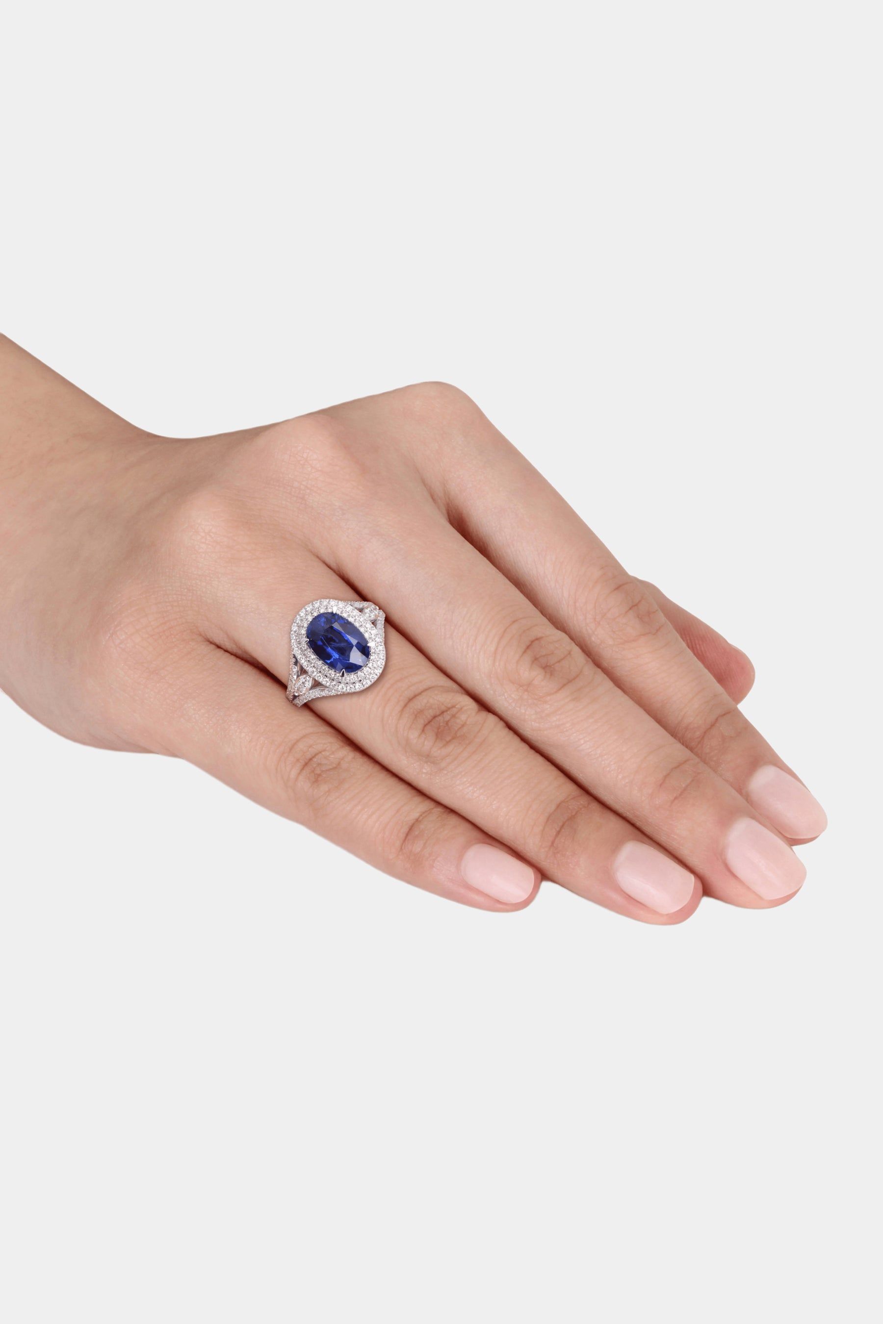 Oval Sapphire and Diamond Halo Cocktail Ring in 14k White Gold sold by Lord & Taylor product image thumbnail 6