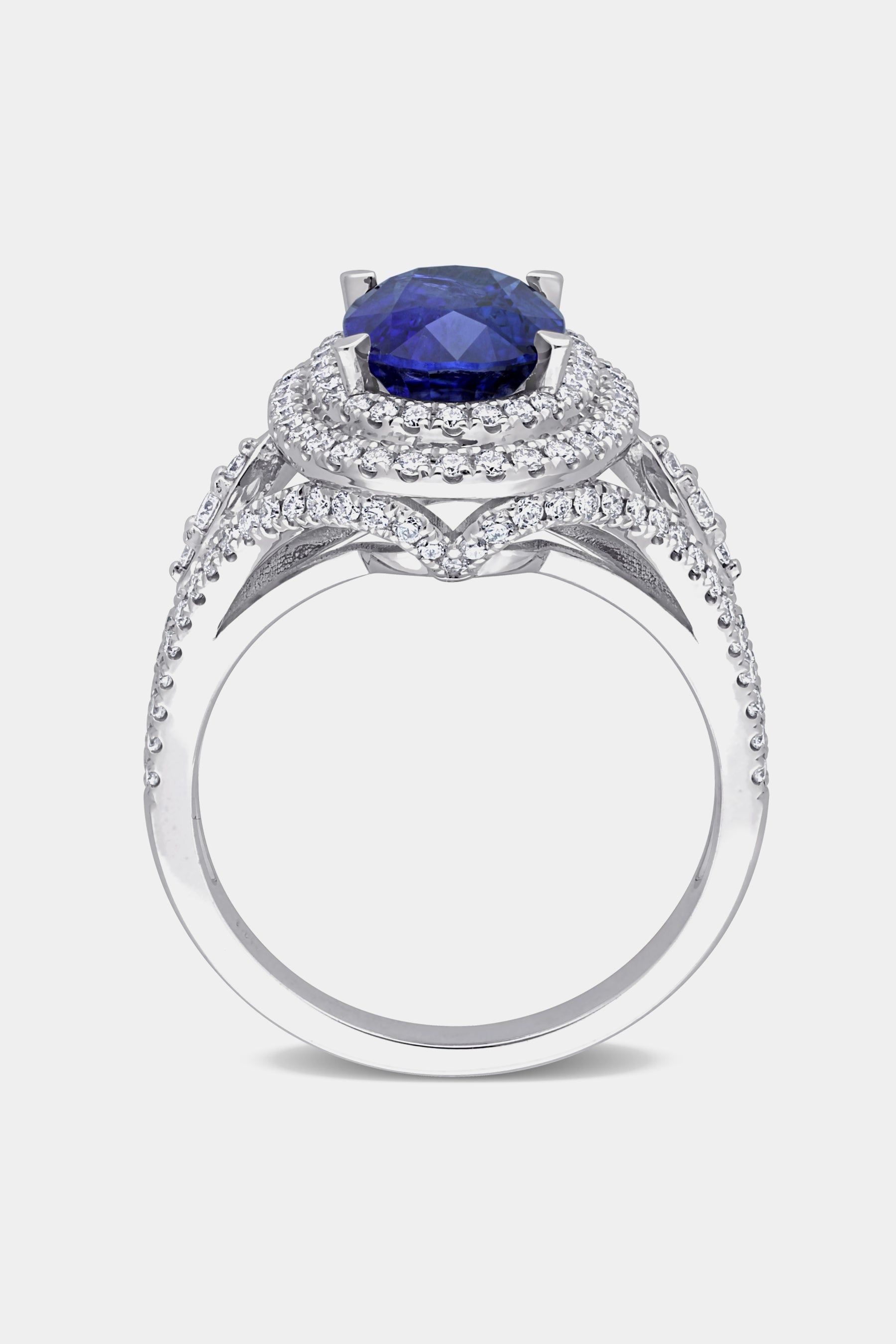 Oval Sapphire and Diamond Halo Cocktail Ring in 14k White Gold sold by Lord & Taylor product image thumbnail 3