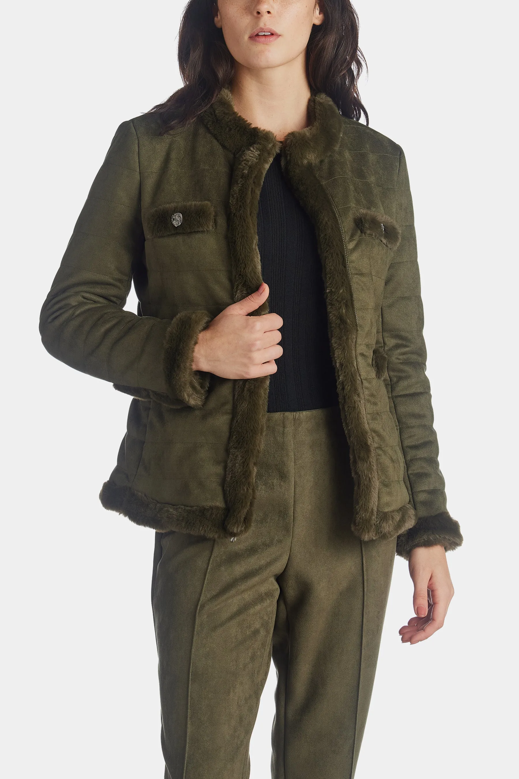 Scuba Suede & Fur Trim Quilted Jacket sold by Lord & Taylor product image thumbnail 4