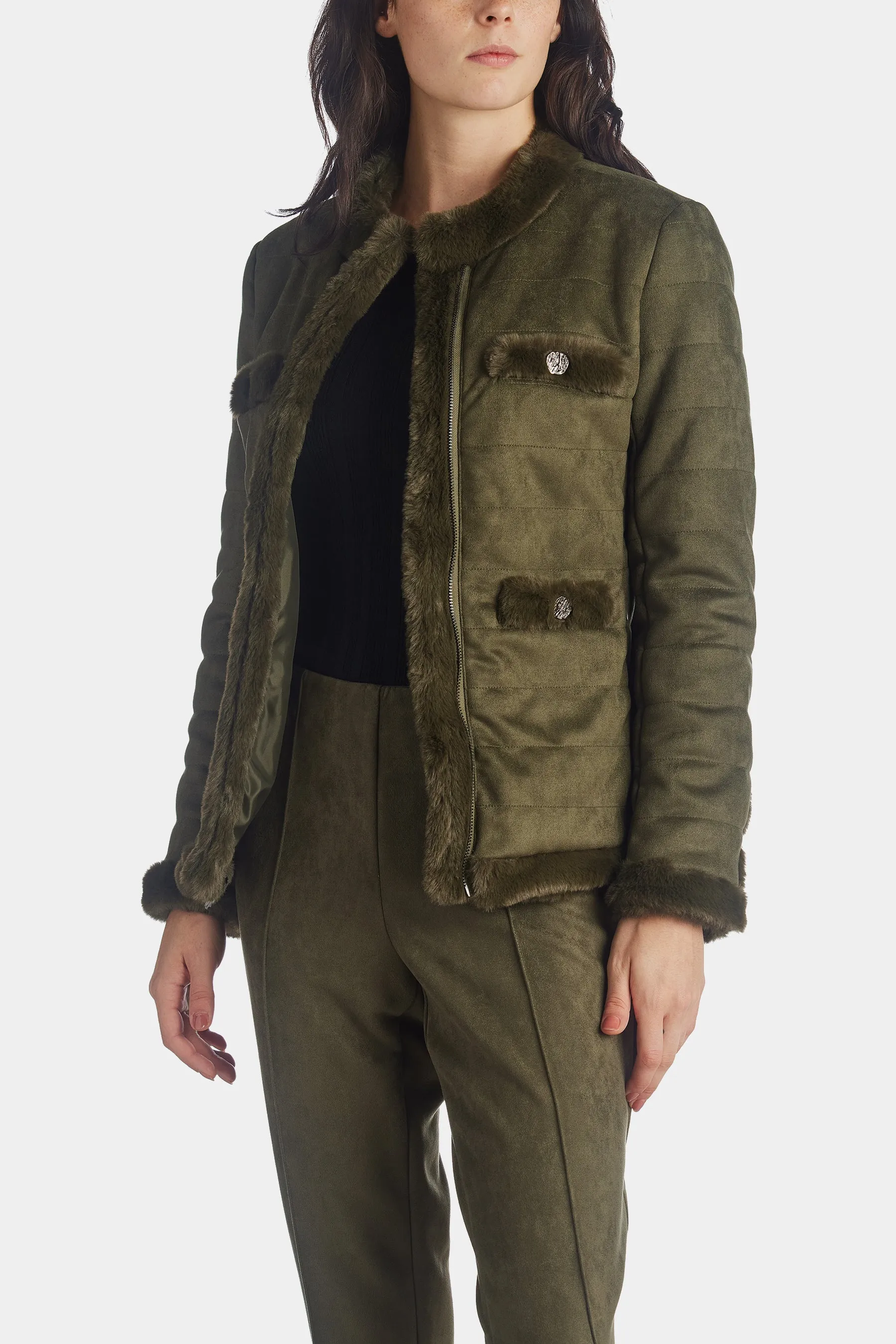 Scuba Suede & Fur Trim Quilted Jacket sold by Lord & Taylor