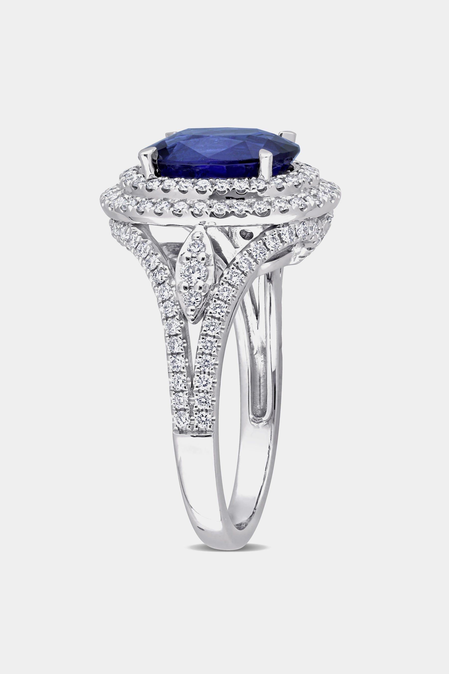 Oval Sapphire and Diamond Halo Cocktail Ring in 14k White Gold sold by Lord & Taylor product image thumbnail 4