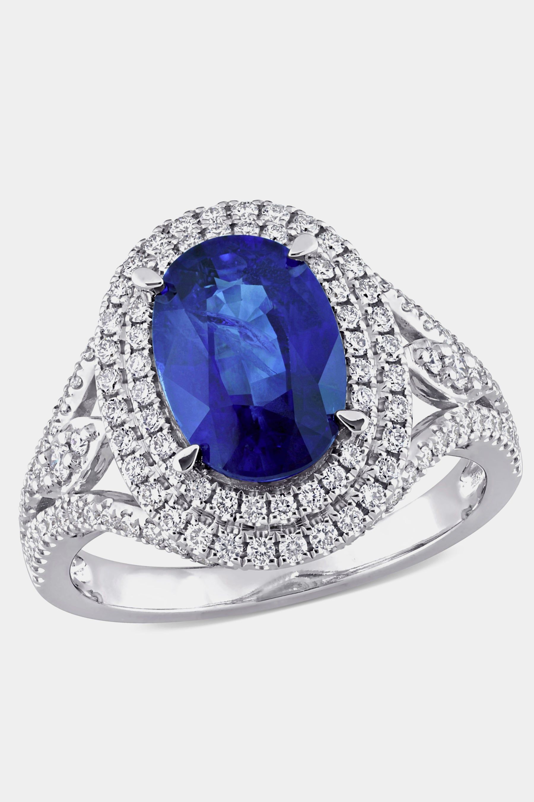 Oval Sapphire and Diamond Halo Cocktail Ring in 14k White Gold sold by Lord & Taylor