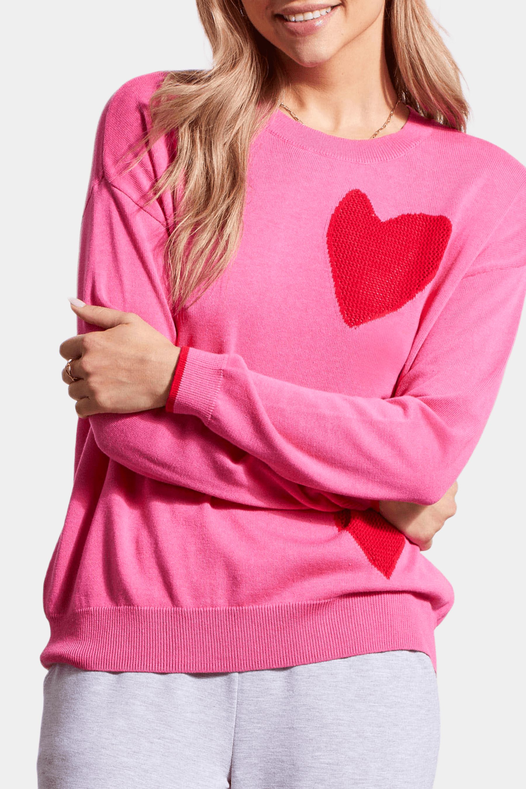 Crew Neck Pointelle Hearts Sweater sold by Lord & Taylor