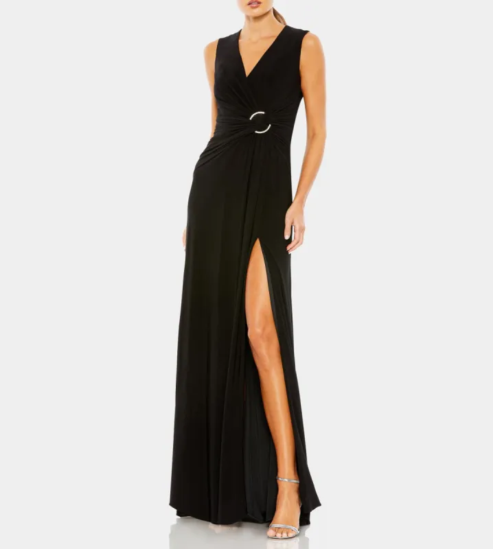 Draped Side Knot Jersey Gown w/ Rhinestone Ring sold by Lord & Taylor