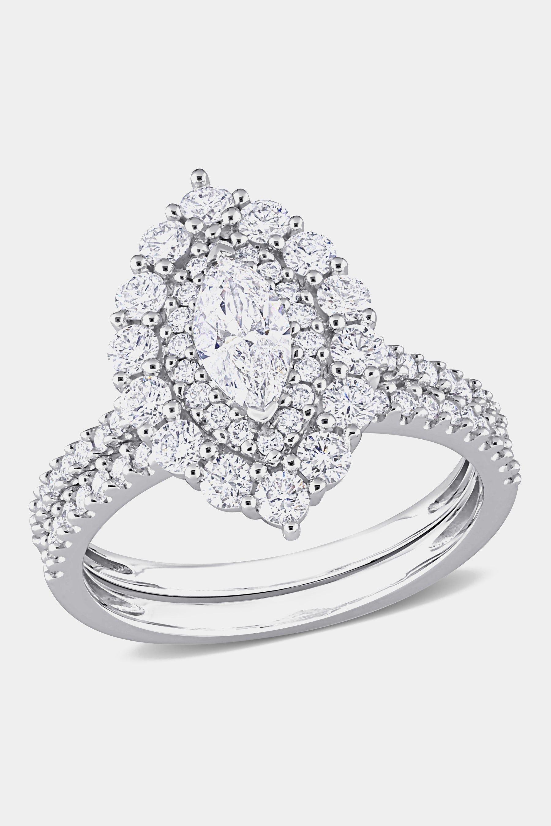Diamond Marquise Double Halo 14k White Gold Ring sold by Lord & Taylor
