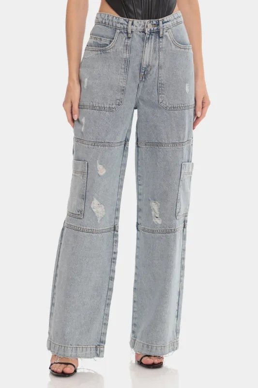 Distressed Wide Leg Cargo Jeans sold by Lord & Taylor