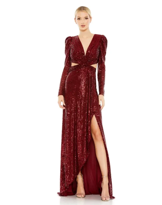 Sequined Criss Cross Long Sleeve Gown sold by Lord & Taylor