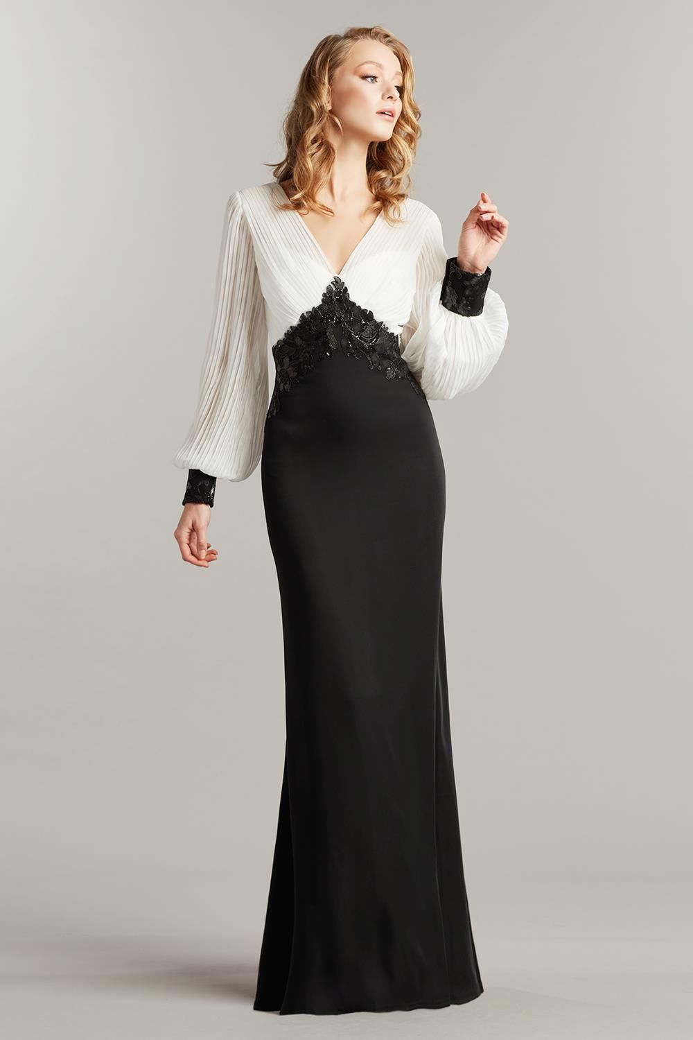 Long Sleeve Chiffon Sequin Crepe Gown sold by Lord & Taylor product image thumbnail 5