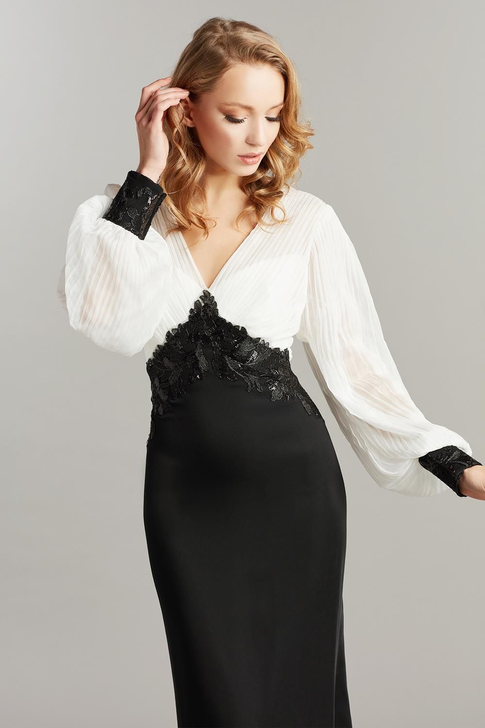 Long Sleeve Chiffon Sequin Crepe Gown sold by Lord & Taylor product image thumbnail 2