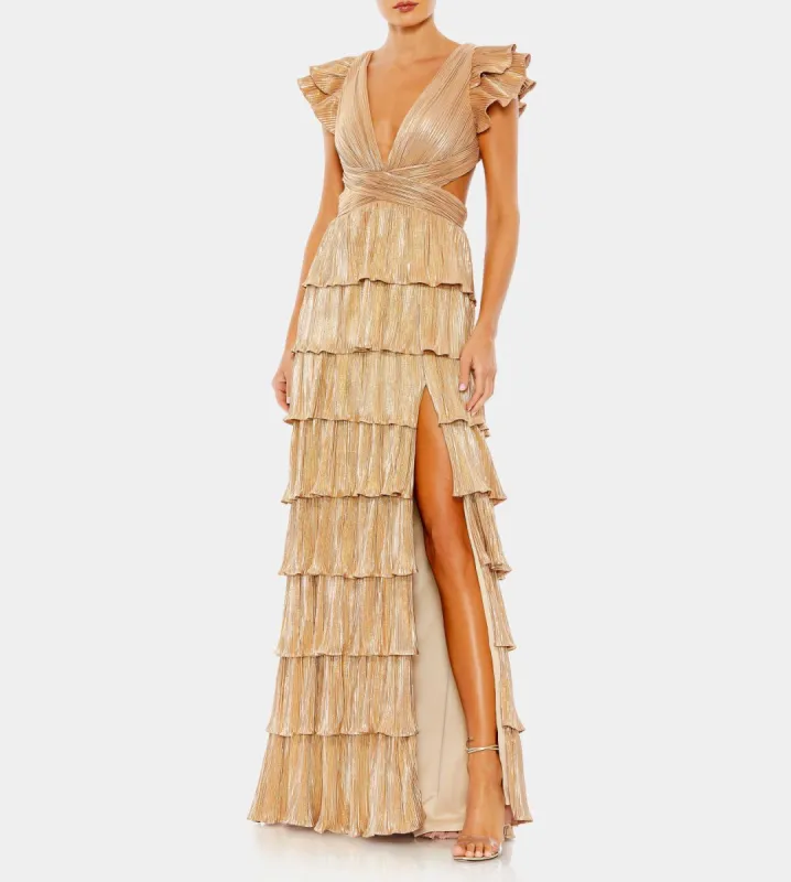 Ruffle Tiered Criss Cross Lace Up Gown sold by Lord & Taylor